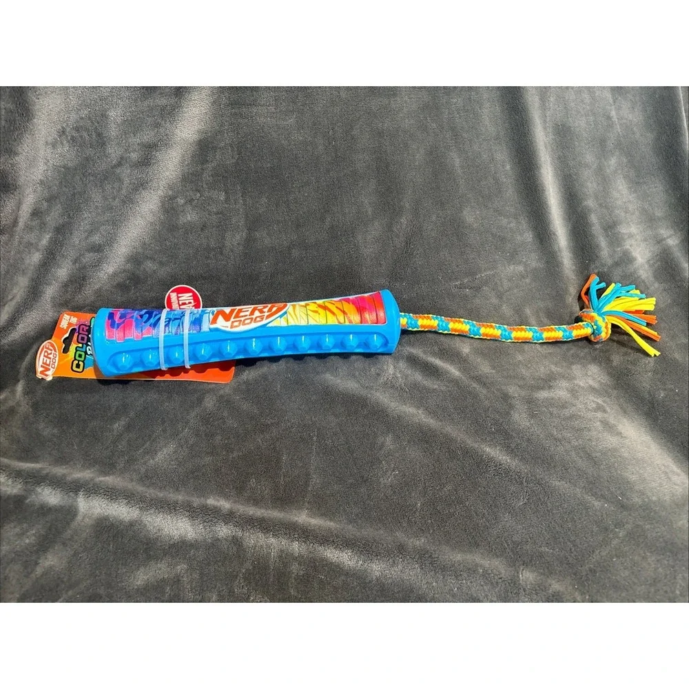 NERF 11 inch Color Blast‎ Pet Squeak Stick with T-Shirt Rope Dog Toy